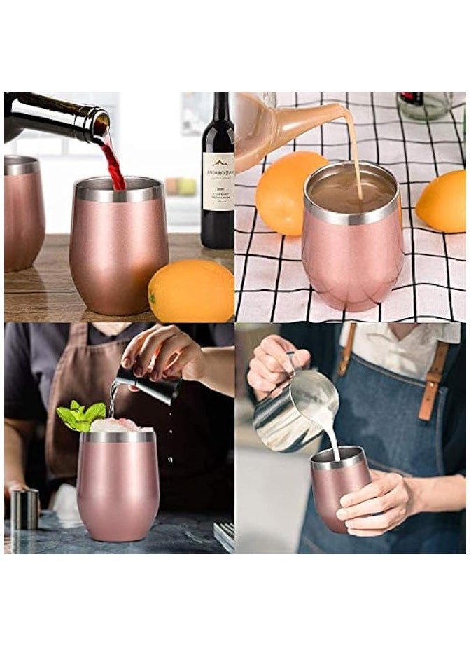 Tumbler with Lid, Double Wall Stainless  Steel Stemless Insulated Wine Glass 12oz, Durable Insulated Coffee Mug, for Champaign, Cocktail, Beer, Office