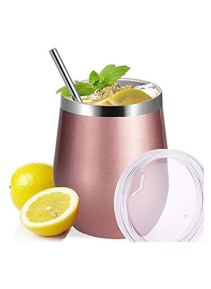 Tumbler with Lid, Double Wall Stainless  Steel Stemless Insulated Wine Glass 12oz, Durable Insulated Coffee Mug, for Champaign, Cocktail, Beer, Office