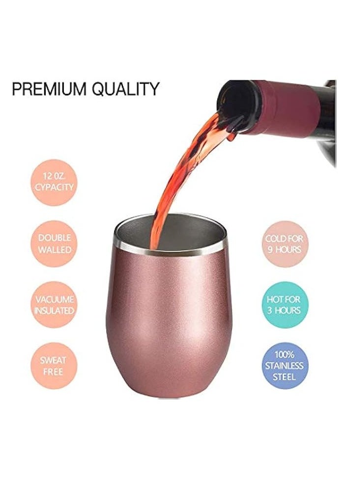 Tumbler with Lid, Double Wall Stainless  Steel Stemless Insulated Wine Glass 12oz, Durable Insulated Coffee Mug, for Champaign, Cocktail, Beer, Office