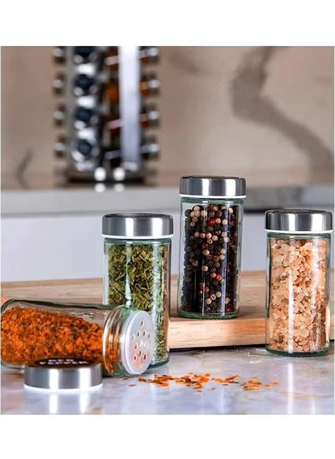 16 Piece Transparent Glass Spice Cans And Stainless Steel Spice Cans Storage Racks, Can Be Rotated 360 Degrees, Classified And Stored, Large Capacity, Easy To Use