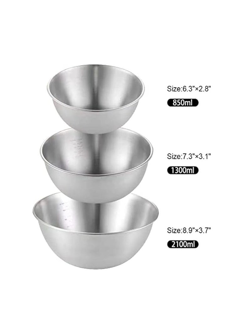 Set of 3 Stainless Steel Mixing Bowls Set,Kitchen Nesting Bowl,Salad Bowl Set,Stackable & Space Saving, for Serving, Salad, Marinating