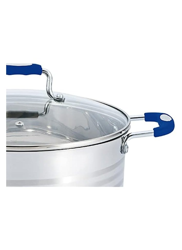 stainless steel casserole with blue color silicon handle gs-020