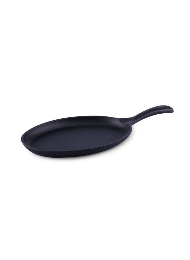 1 x Pan Ferric Cast Iron Oval Sizzler 18cm | 38 cm L x 18 cm W 3cm H | Food Safe Black