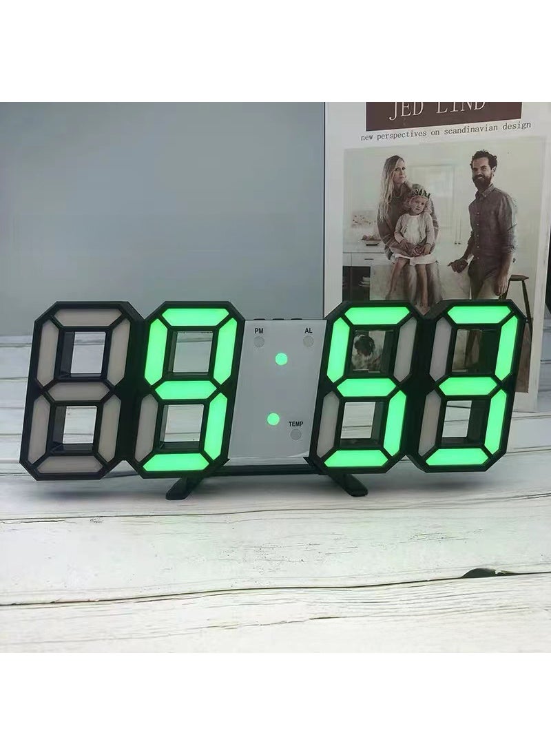 Korean Style 3D Digital Clock for GirlsBlack frame green light Black frame green light