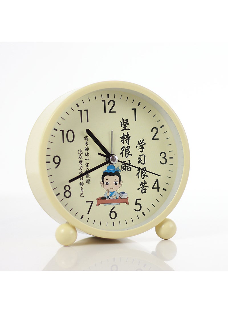 Rechargeable Early Education Childrens Metal Small Alarm Clock Girls Boys Desktop Wake-up Clock Special Learning Clock for Students 4.5-inch beige [national style little scholar] battery model