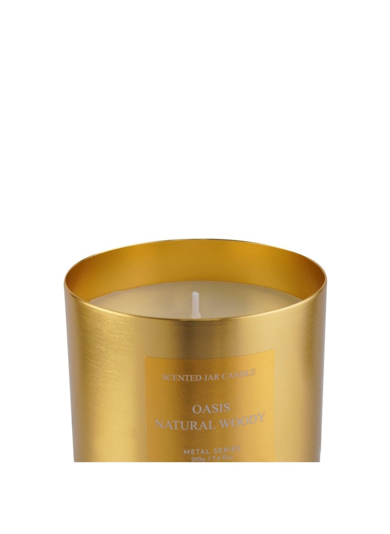 Oasis Natural Woody Gold Scented Jar Candle 210gm- 28 Hrs