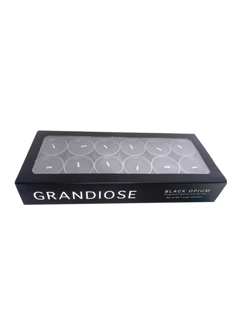 Grandiose Black Opium Scented Set of 24 Tealight Candles- 2.5 Hrs