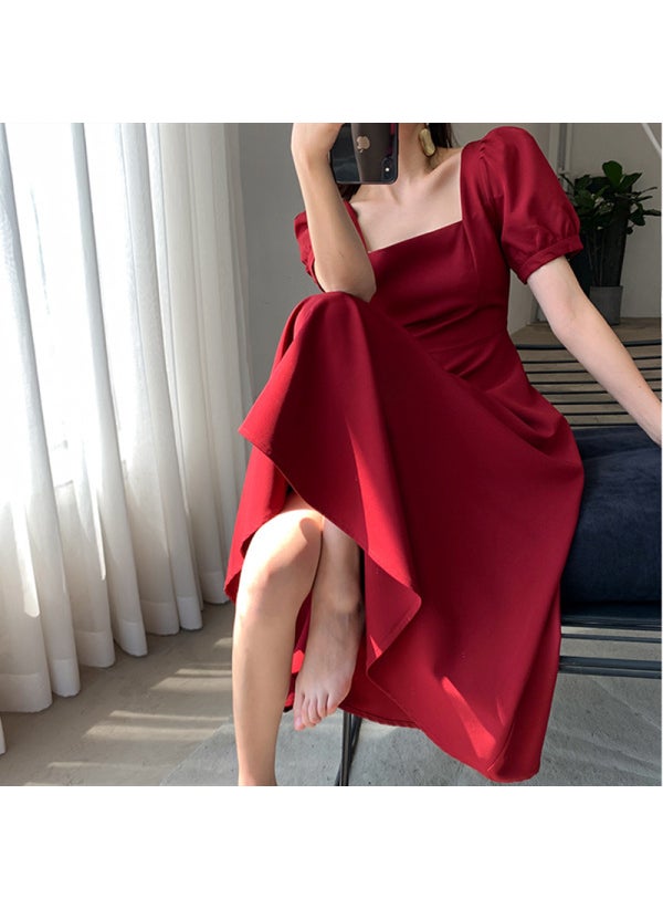 2024 Summer Hepburn Style Tea Dress for Women Red