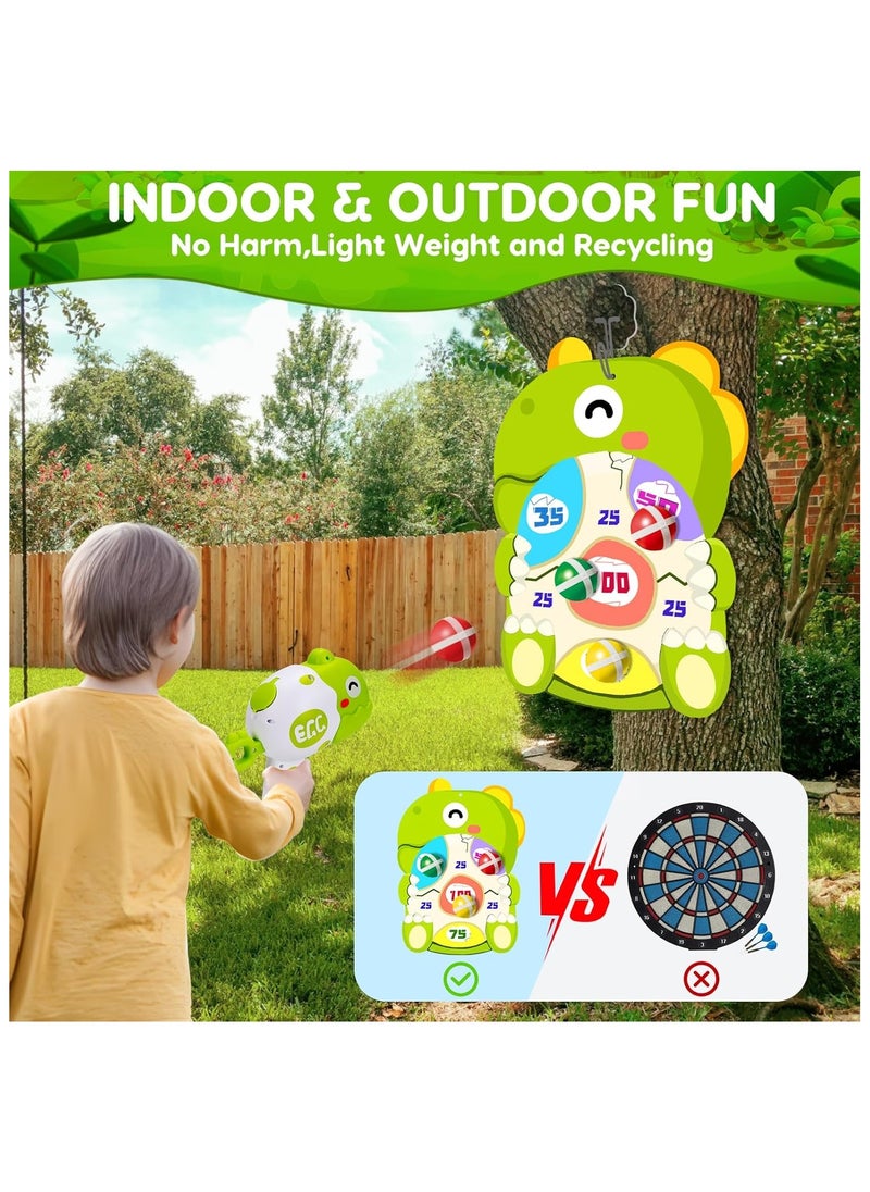 Dinosaur Shooting Games Kids Dart Board with 12 PCS Velcro Sticky Balls Dino Target Toy Guns for Boy & Girl 2-4-6-8 Interactive Indoor Outdoor Toys for 3 + Year Old Birthday Party Gift Ideas