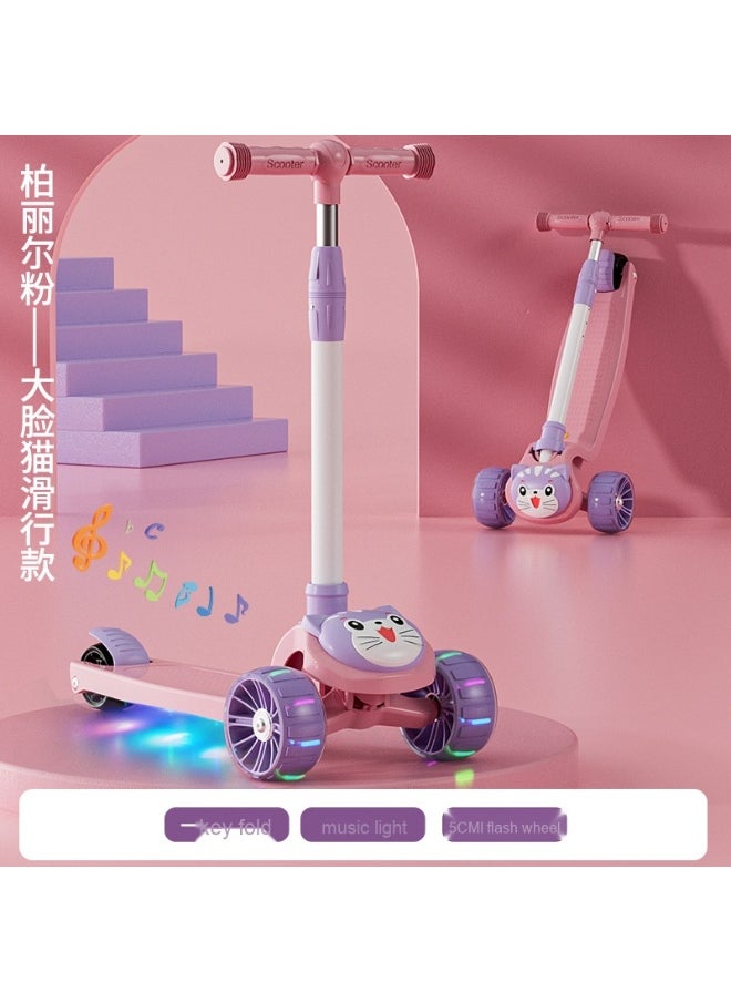 Children's Scooter Can Sit And Ride Led Light Flashing Wheel Adjustable Height Foldable Scooter Outdoor Activities For Boys Girls