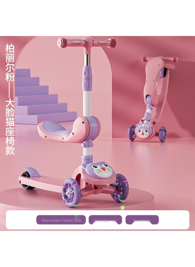 Children's Scooter Can Sit And Ride Led Light Flashing Wheel Adjustable Height Foldable Scooter Outdoor Activities For Boys Girls