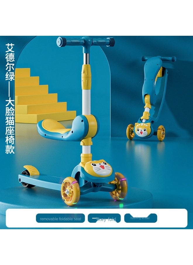 Children's Scooter Can Sit And Ride Led Light Flashing Wheel Adjustable Height Foldable Scooter Outdoor Activities For Boys Girls