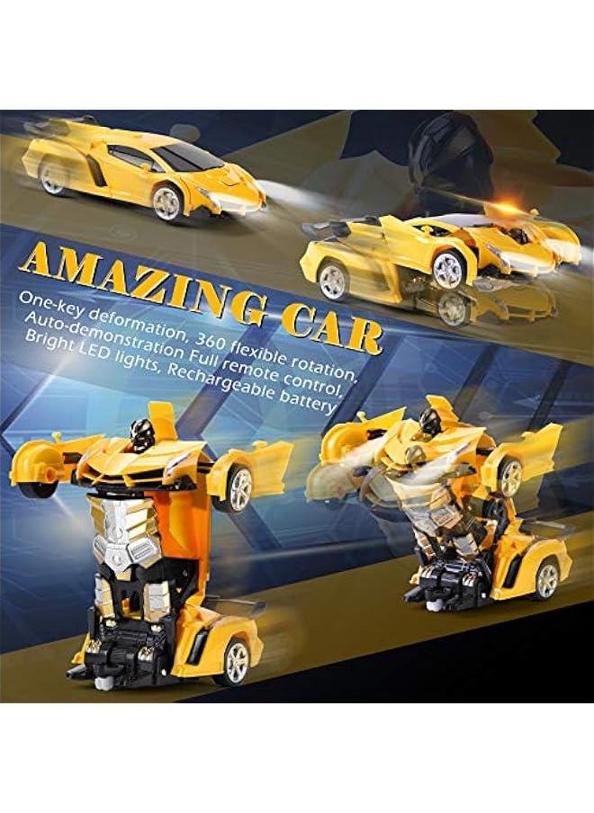 Remote Control Car - Transform Robot RC Cars Contains All Batteries: One-on Deformation and 360 Degree Rotating Drifting, Present  Birthday Gift for Boys/Girls