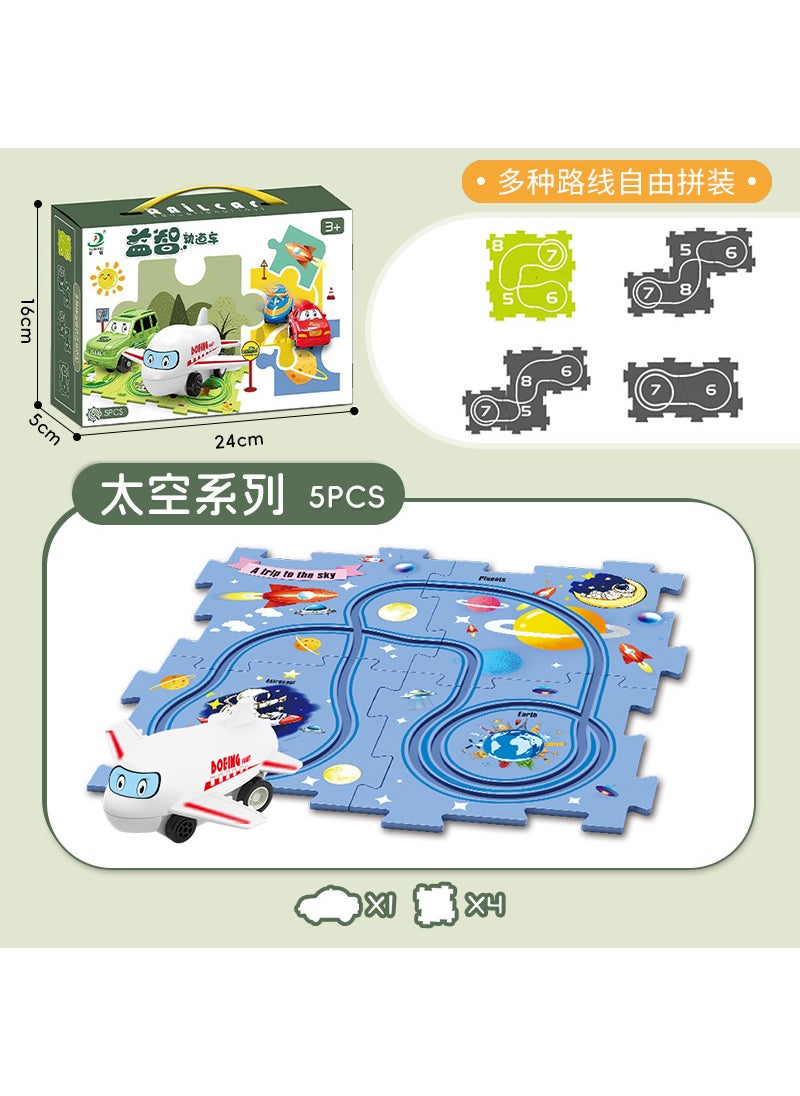 Kids DIY City Map Track Toy Set Space Theme [5PCs] 4 Puzzle +1 Aircraft