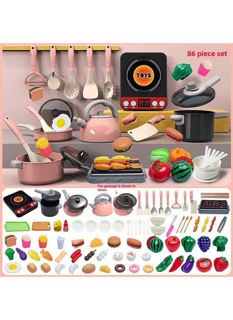 Kids Pretend Play Kitchen Toy Set 86 pieces of pink small kitchen Play House