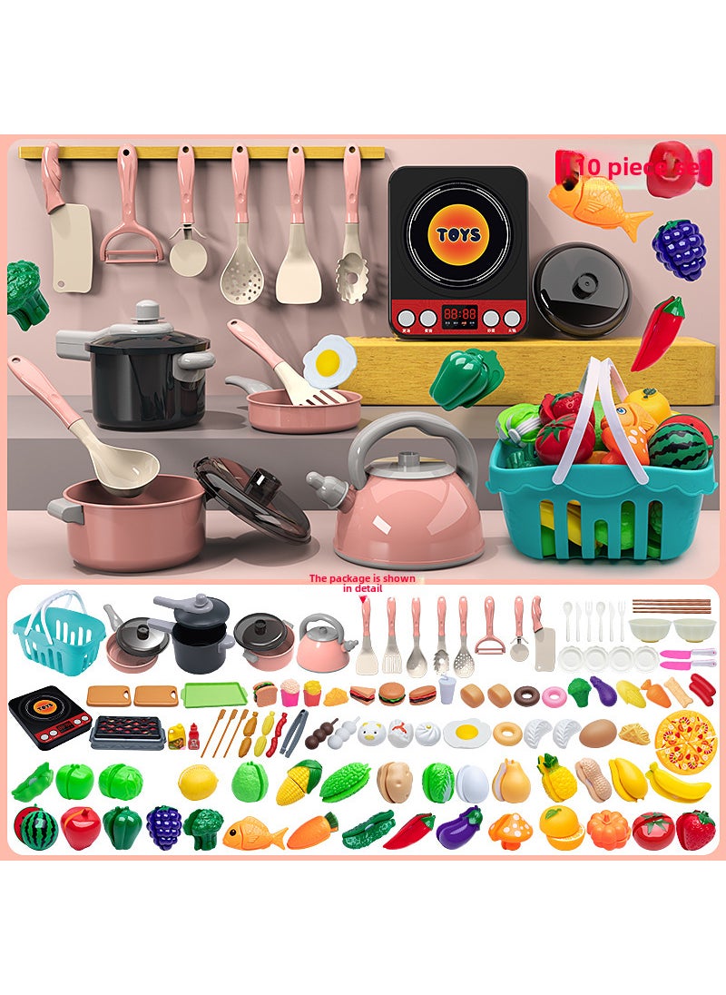 Childrens simulation kitchenware play house suit vegetable cutting cooking cooking baby fruit cutting boys and girls small kitchen toys Pink small kitchen play house 108 pieces Pink small kitchen play house 108 pieces