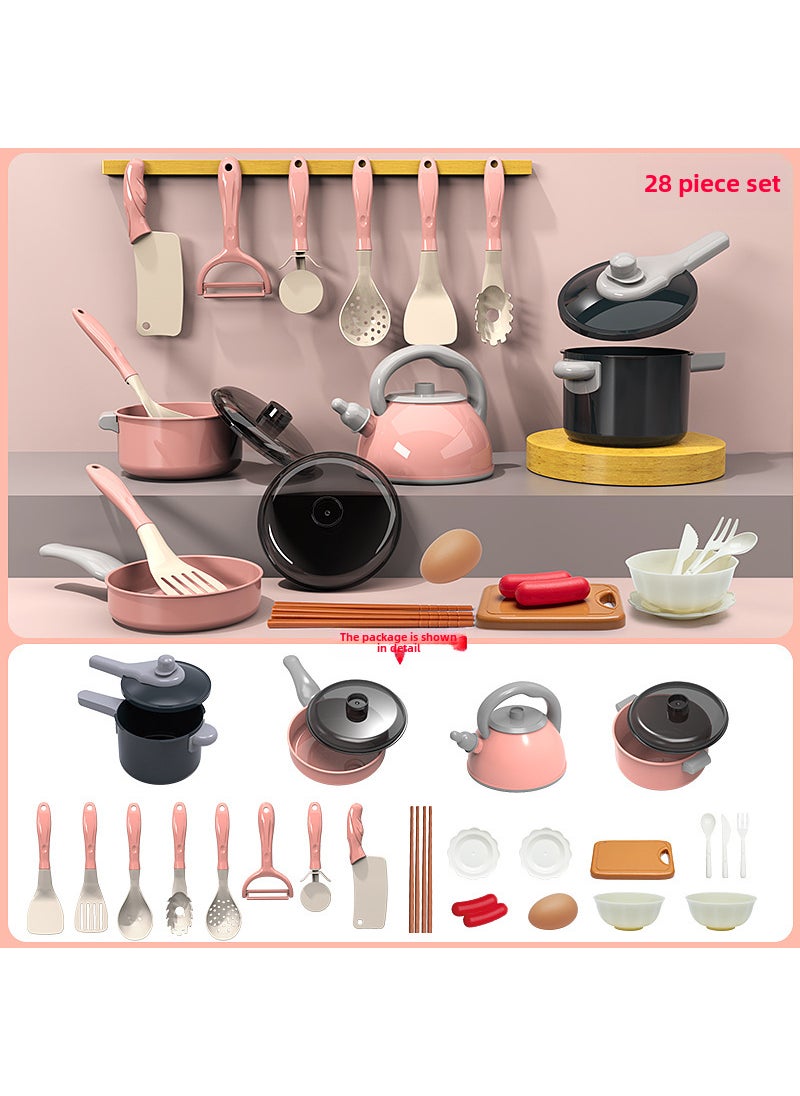 Kids Pretend Play Kitchen Toy Set 28 pieces of pink small kitchen Play House