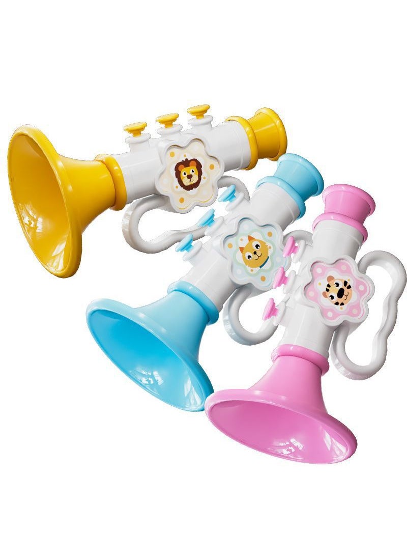 Baby Trumpet Toy with Cartoon Strap Whistle[Blue + pink + yellow trumpet] 3 [Blue + pink + yellow trumpet] 3