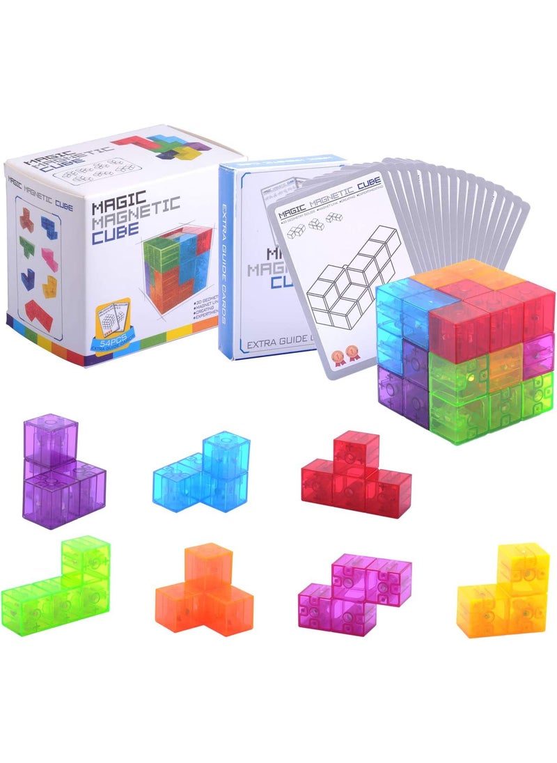 Magnetic Cube Puzzle Kids Educational Toy Magnetic Building Blocks-transparent color-including massive teaching cards