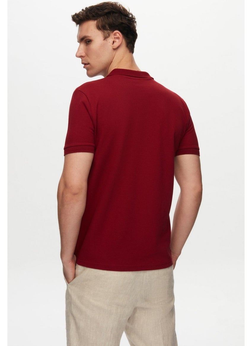 Regular Fit Claret Red Pique Textured 100% Cotton Non-Curl Polo Collar Embroidered T-Shirt 4HC14ORT51000