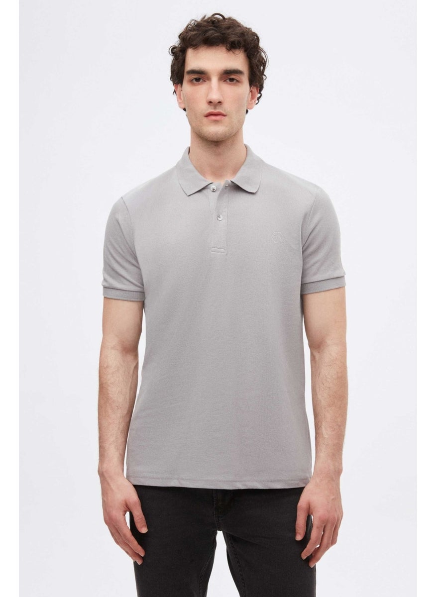 Regular Fit Khaki/Grey/White Pique Textured 100% Cotton Polo Neck T-Shirt 6HC14ORTBN510