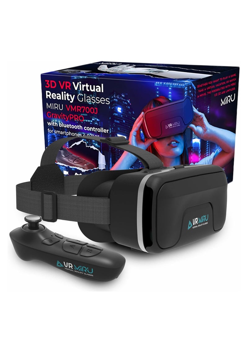 Visore Realtà Virtuale MIRU VMR700J - Occhiali 3D per Giochi e Video, Compatibile con Android e iOS (4.7''-7'') con Controller e Lenti Regolabili