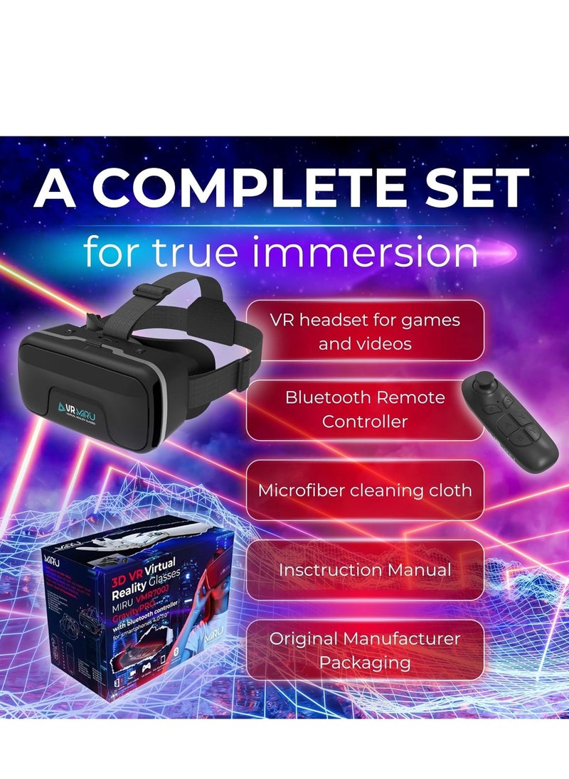 Visore Realtà Virtuale MIRU VMR700J - Occhiali 3D per Giochi e Video, Compatibile con Android e iOS (4.7''-7'') con Controller e Lenti Regolabili