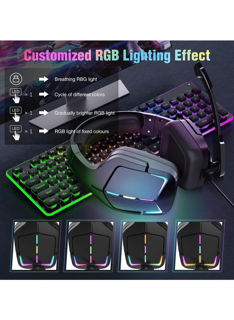 Gaming Headset PS5 Headset PS4 Headset with Microphone Dynamic RGB LED Effect Gamer Headsets for Computer Laptop 3.5mm Wired Stereo Bass Over Ear Mic Gaming Headphones