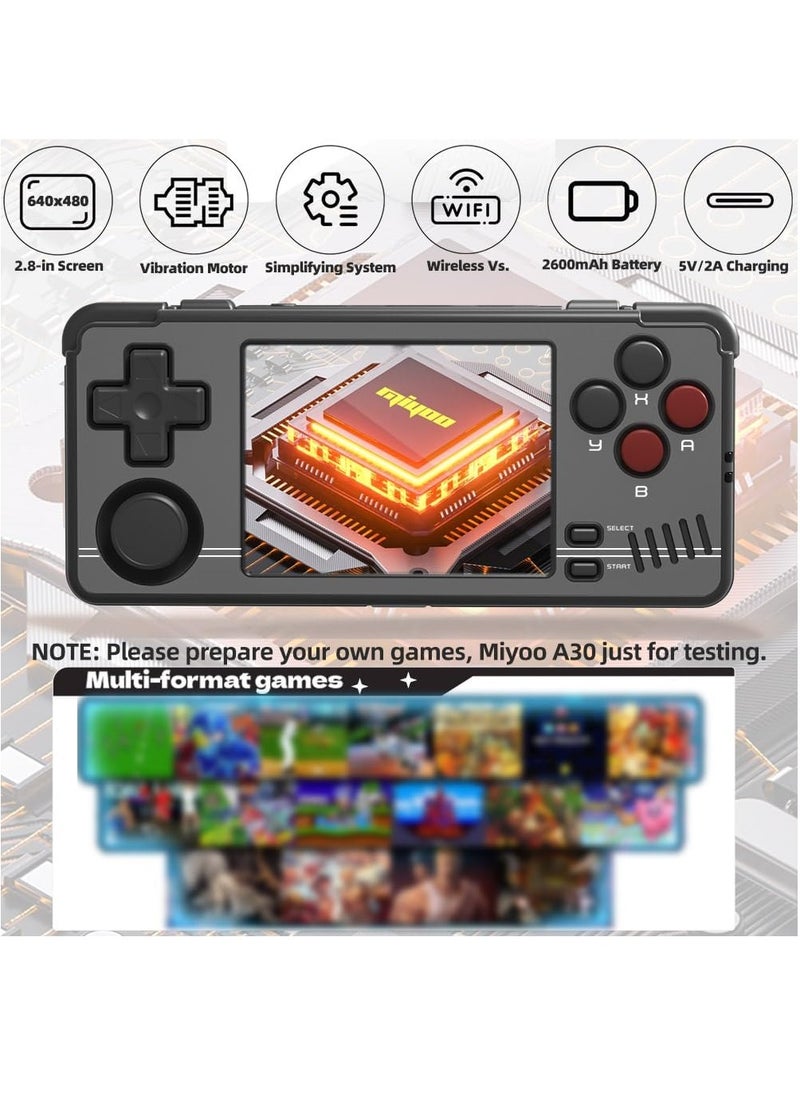 A30 Handheld Game Console 2.8-inch 640*480 IPS Screen 2600mAh Compatible with WiFi Multiplayer Portable Case(Black)
