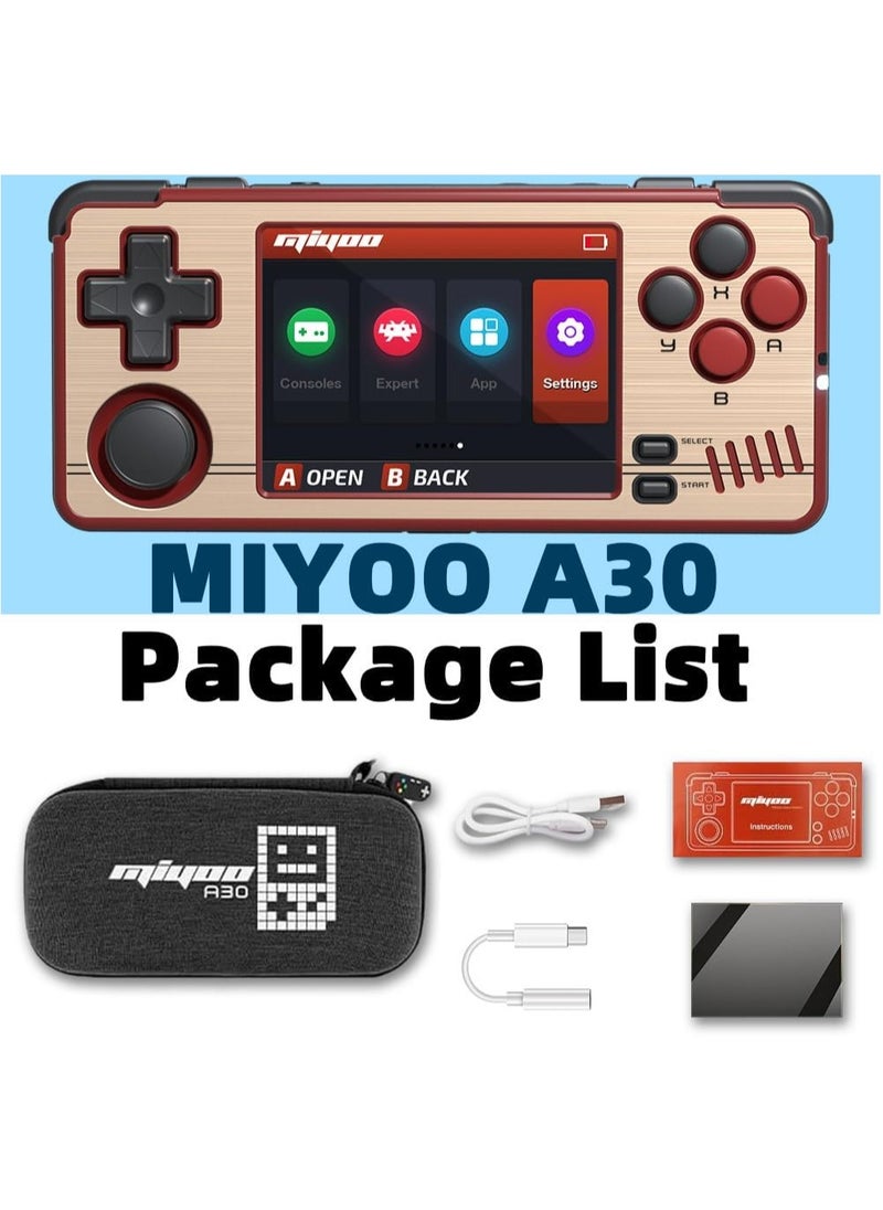 A30 Handheld Game Console 2.8-inch 640*480 IPS Screen 2600mAh Compatible with WiFi Multiplayer Portable Case(Gold Red)