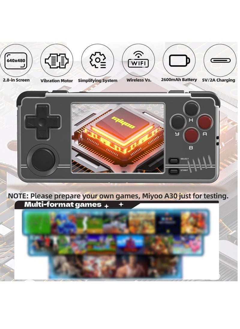 A30 Handheld Game Console 2.8-inch 640*480 IPS Screen 2600mAh Compatible with WiFi Multiplayer Portable Case(Gray Black)