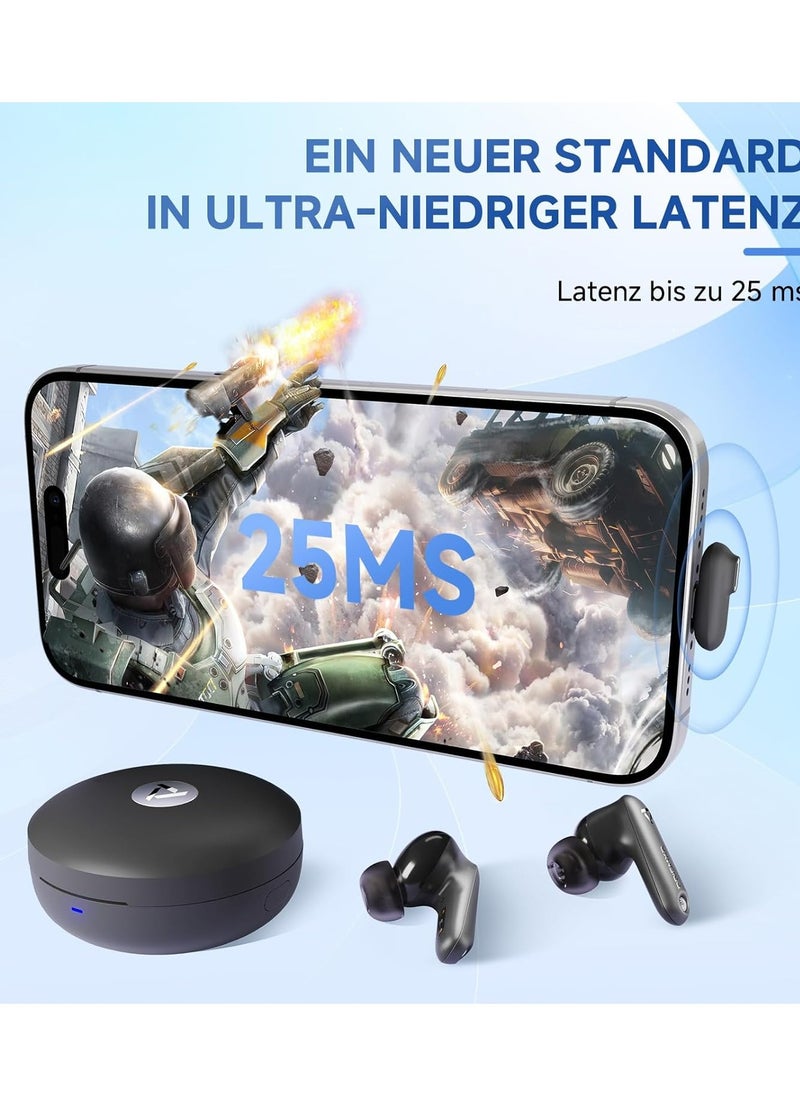 In-Ear Gaming Headphones, Bluetooth Headset with USB-C Dongle, 25ms Low Latency, Compatible with PS5/4, Meta Quest 3/3S/2, Steam Deck, PC, 2.4 GHz WiFi (Vega T1)