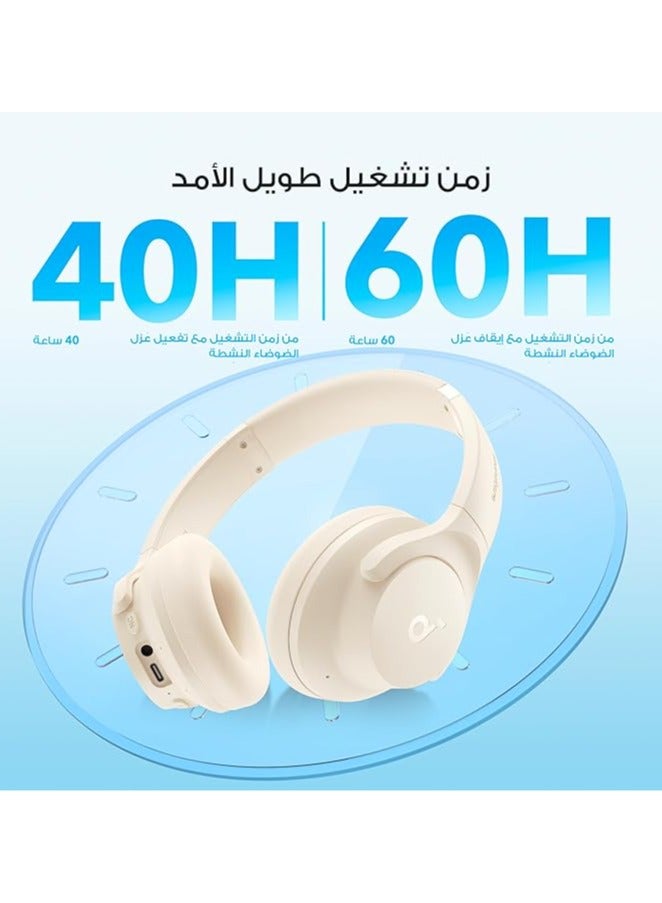 Q20i Hybrid Active Noise Cancelling Headphones, Wireless Over-Ear Bluetooth, 40H Long ANC Playtime, Hi-Res Audio, Big Bass, Customize via an App, Transparency Mode White