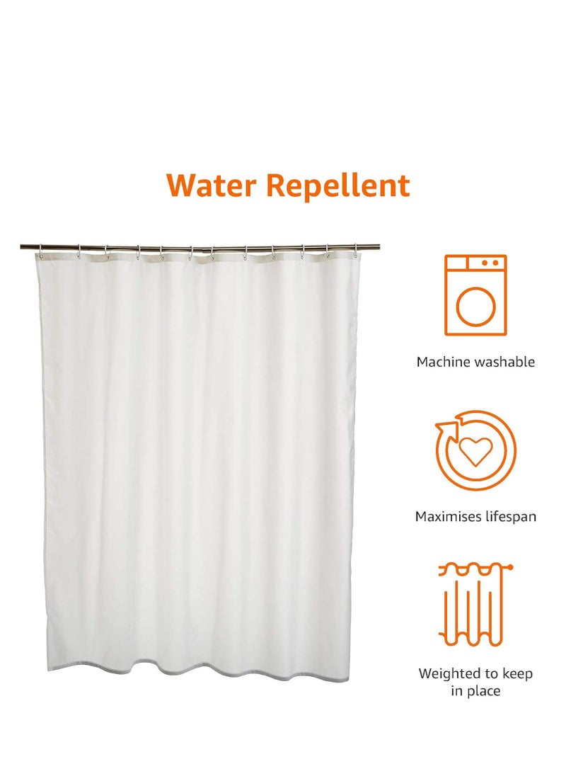 Solid White Shower Curtain 180x180cm – Mould Resistant, Water Repellent, Machine Washable, with Hooks