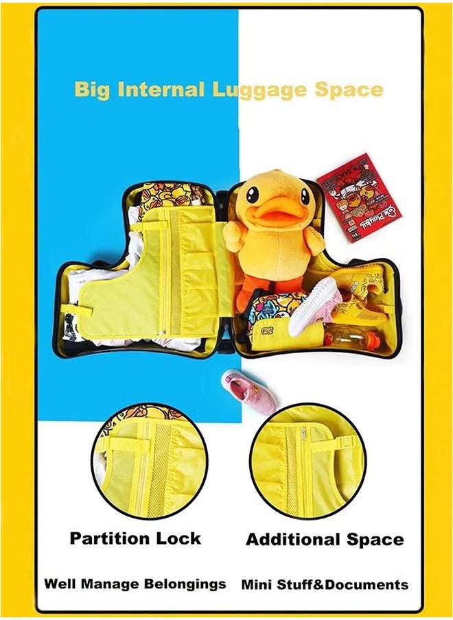 Children'S 360-Degree Silent Suitcase, Luggage Trolley With 4 Rotating Wheels, Riding Luggage Buffy Duck Yellow 20 Inches