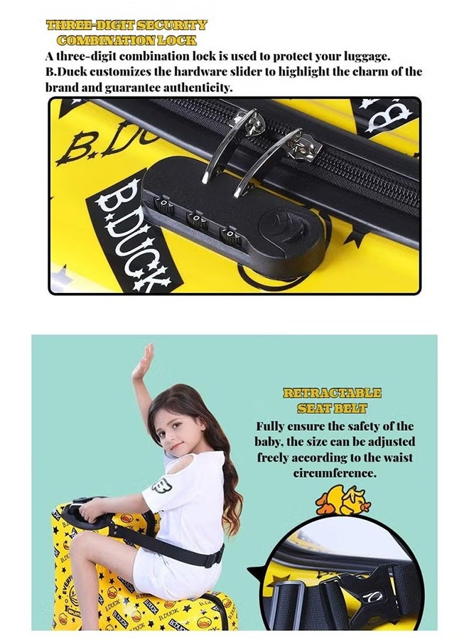 Children'S 360-Degree Silent Suitcase, Luggage Trolley With 4 Rotating Wheels, Riding Luggage Buffy Duck Yellow 20 Inches