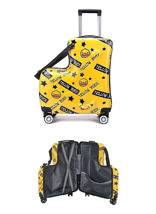 Children'S 360-Degree Silent Suitcase, Luggage Trolley With 4 Rotating Wheels, Riding Luggage Buffy Duck Yellow 20 Inches