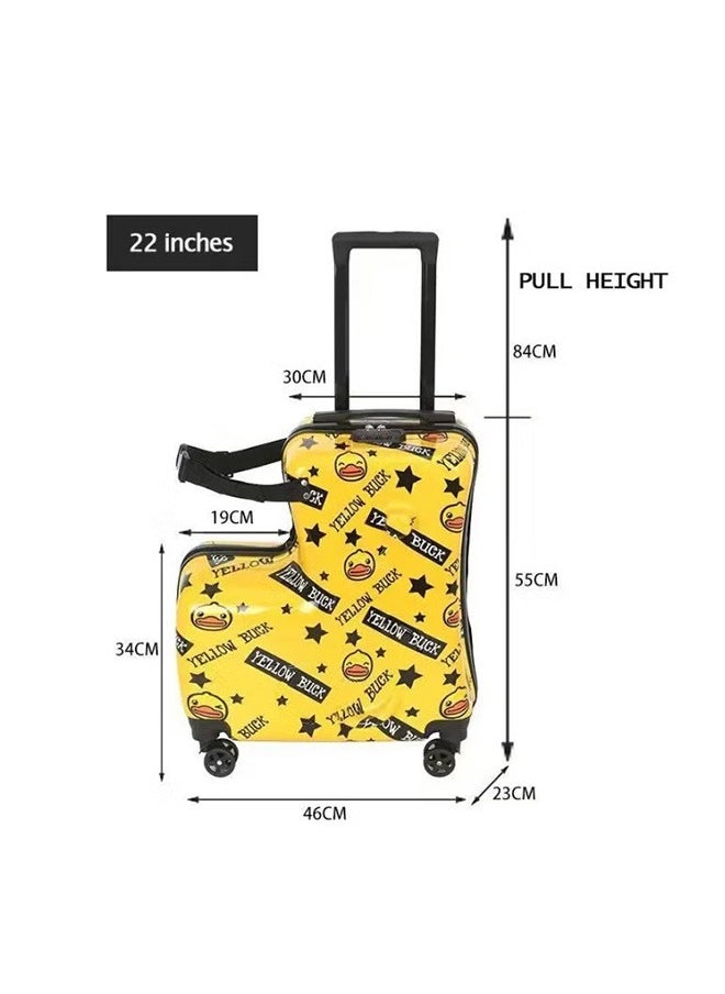 Children'S 360-Degree Silent Suitcase, Luggage Trolley With 4 Rotating Wheels, Riding Luggage Buffy Duck Yellow 20 Inches