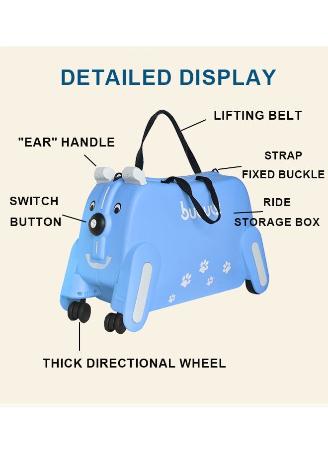 Children'S Trolley Puppy Suitcase, Can Be Ridden And Pulled, Blue