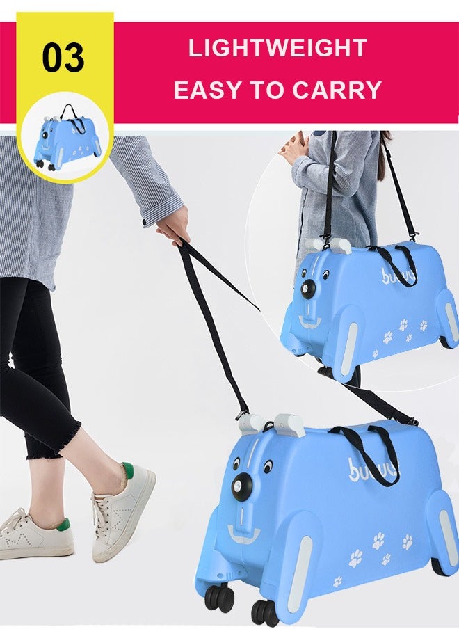 Children'S Trolley Puppy Suitcase, Can Be Ridden And Pulled, Blue