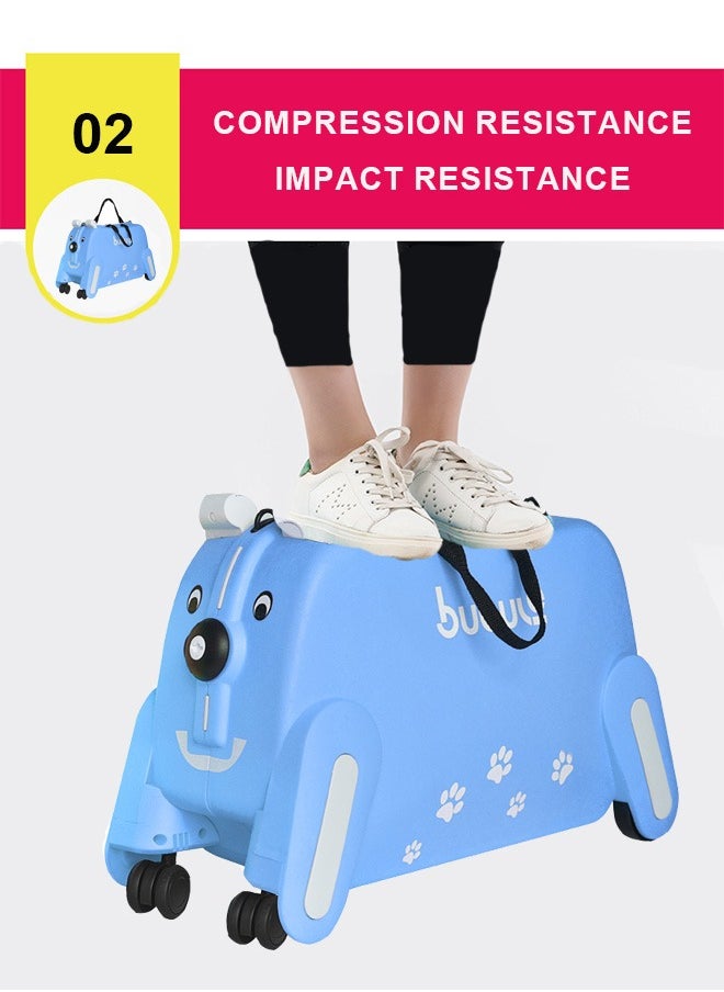 Children'S Trolley Puppy Suitcase, Can Be Ridden And Pulled, Blue