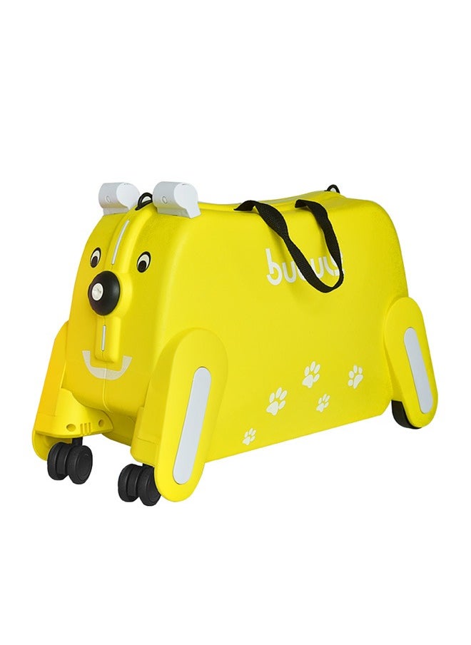 Children'S Trolley Puppy Suitcase, Can Be Ridden And Pulled, Yellow