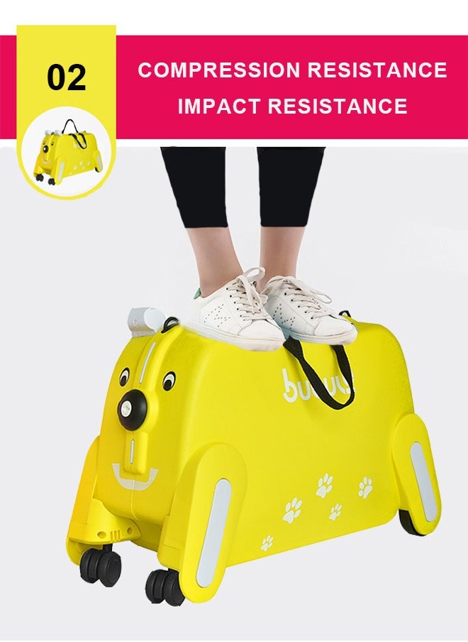 Children'S Trolley Puppy Suitcase, Can Be Ridden And Pulled, Yellow