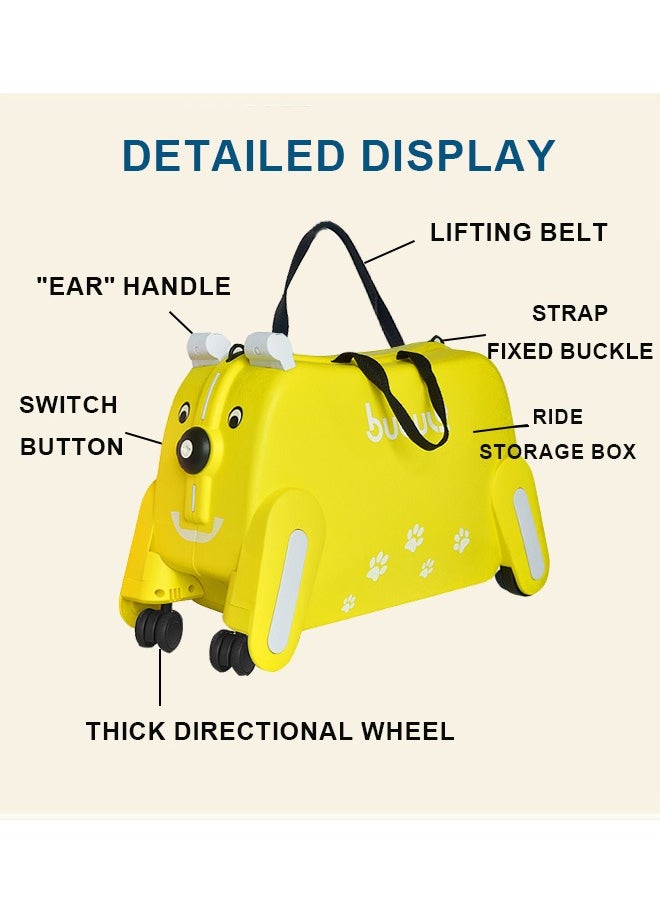 Children'S Trolley Puppy Suitcase, Can Be Ridden And Pulled, Yellow