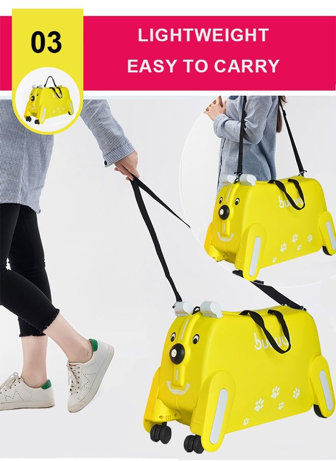 Children'S Trolley Puppy Suitcase, Can Be Ridden And Pulled, Yellow