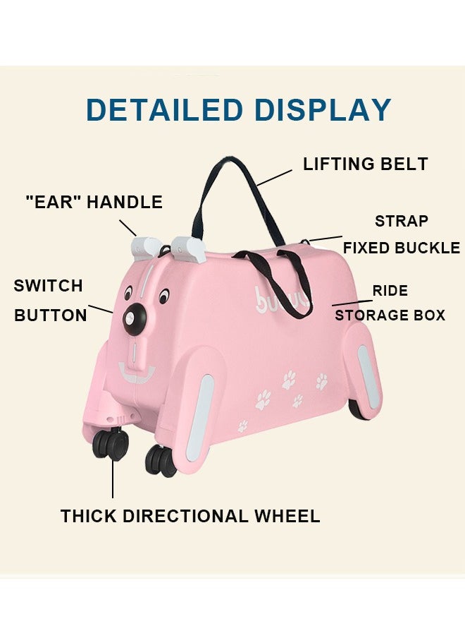 Children'S Trolley Puppy Suitcase, Can Be Ridden And Pulled, Pink