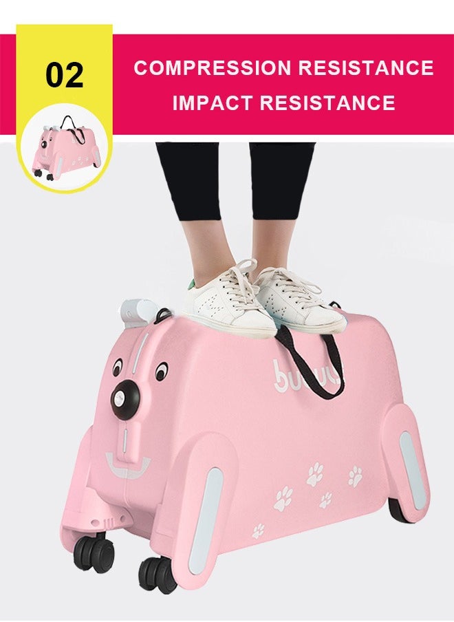 Children'S Trolley Puppy Suitcase, Can Be Ridden And Pulled, Pink