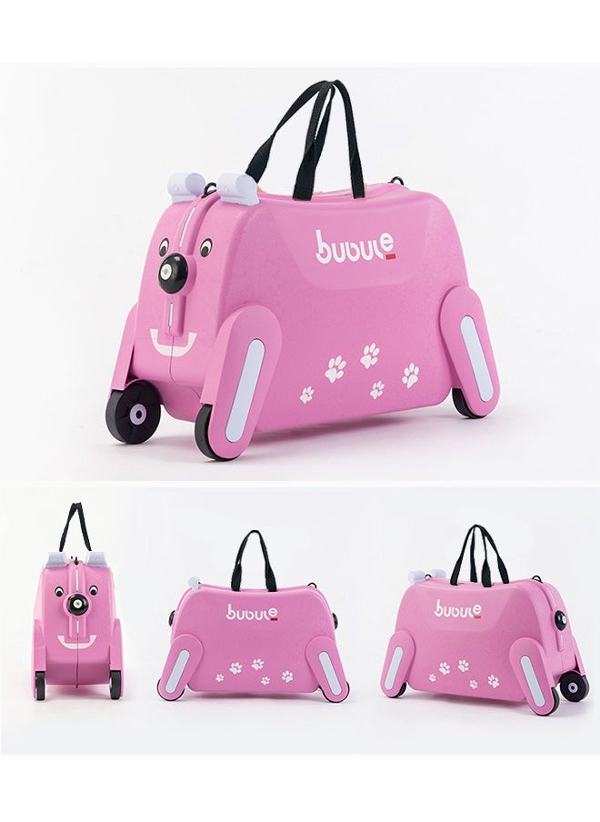 Children'S Trolley Puppy Suitcase, Can Be Ridden And Pulled, Pink