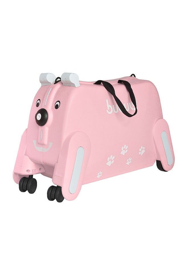 Children'S Trolley Puppy Suitcase, Can Be Ridden And Pulled, Pink