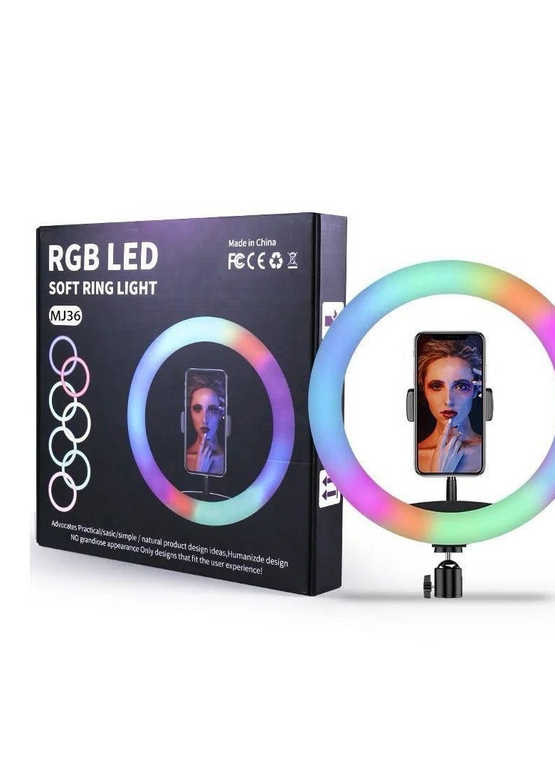 MJ36 RGB soft ring light Circle Photography Lighting 16 colour Led RGB Ring Light with Phone Tripod Stand